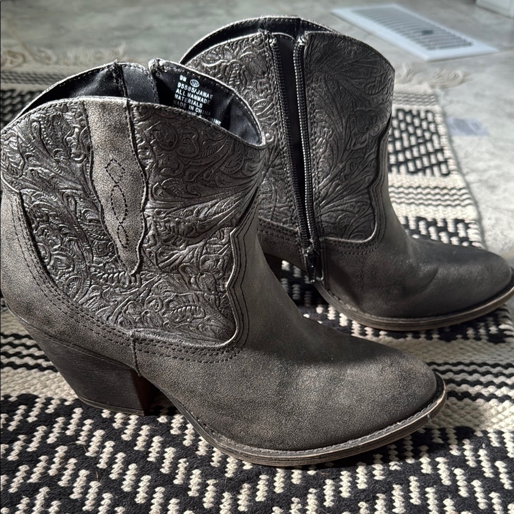 Maurices Charcoal Embroidered Ankle Booties